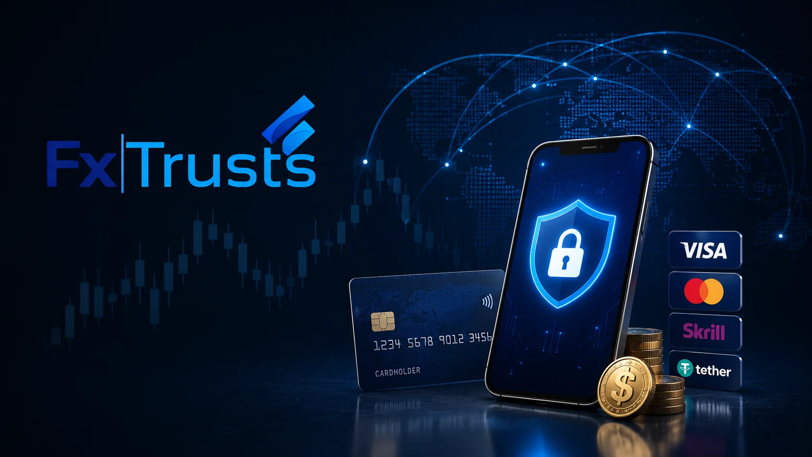 hero: Illustration of a forex payment gateway routing broker trader deposits and withdrawals across cards, e-wallets, and crypto rails.