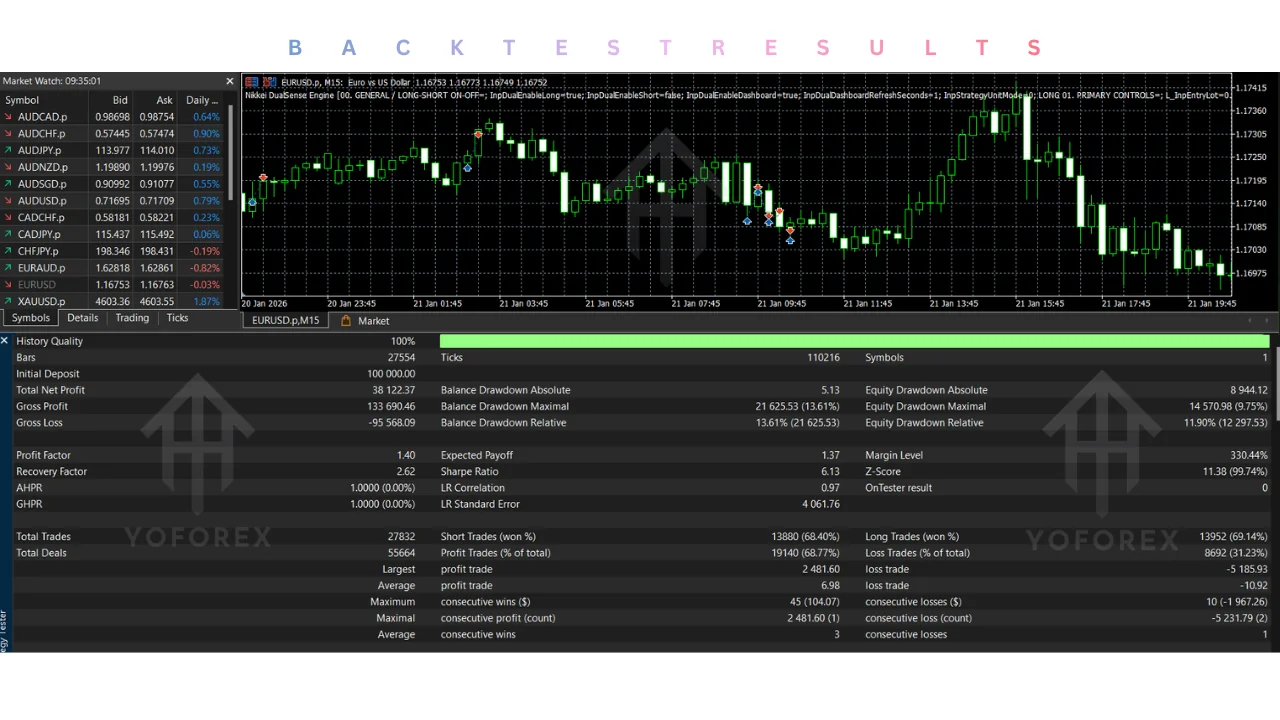 hero: Editorial workspace for evaluating an MT5 Expert Advisor through documentation and controlled testing