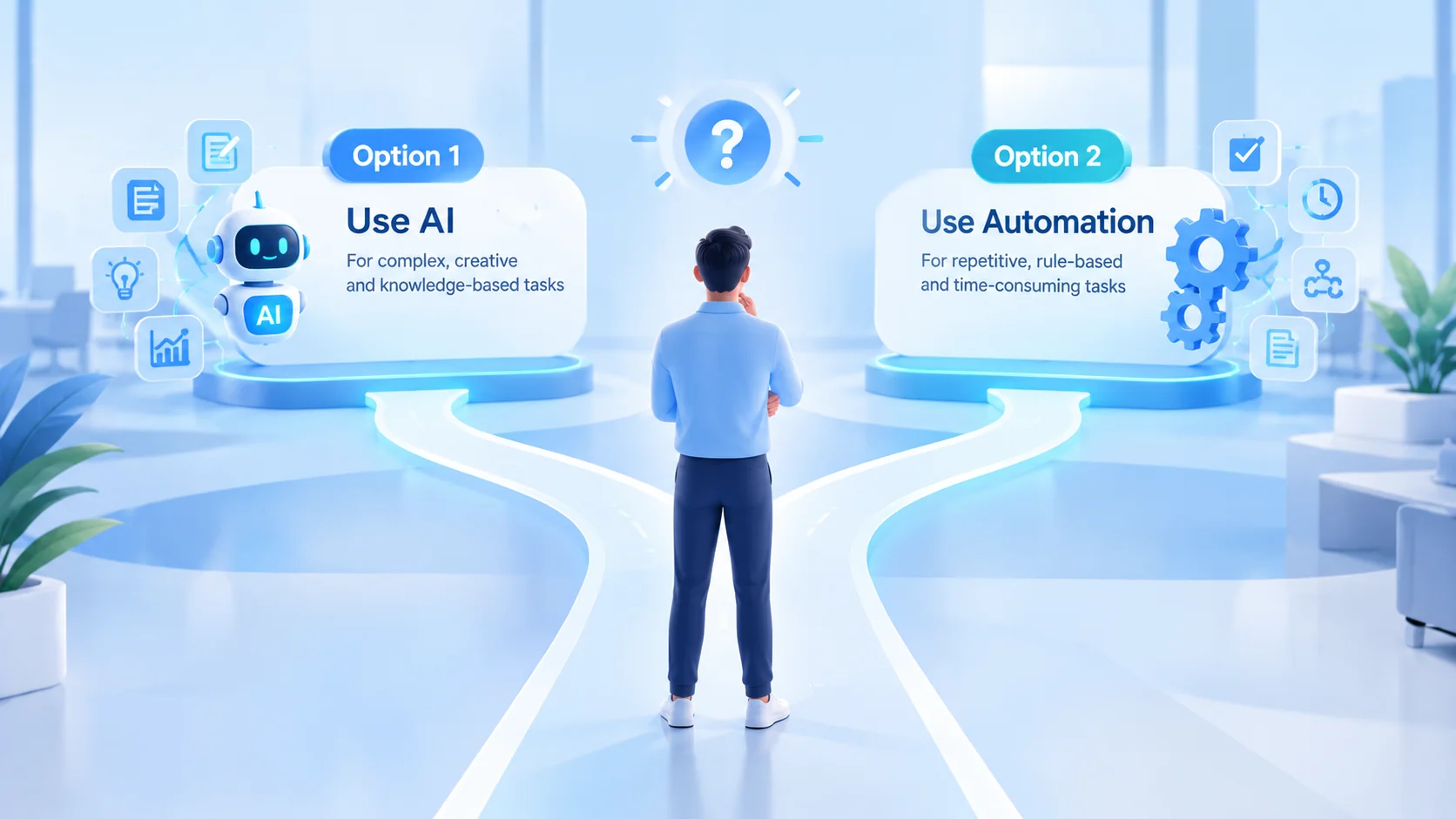 How to Identify Where AI Improves Employee Productivity, and Where It Doesn’t AI tools can help employees complete repetitive tasks, analyze information faster, and reduce manual work. However, introducing AI into a workflow does not automatically improve productivity. The real challenge is identifying which tasks benefit from AI, which processes need better organization, and how to measure whether a change delivers meaningful results. For organizations investing in artificial intelligence, the  illustration